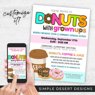 customizable donuts with grownups fundraising flyer for schools