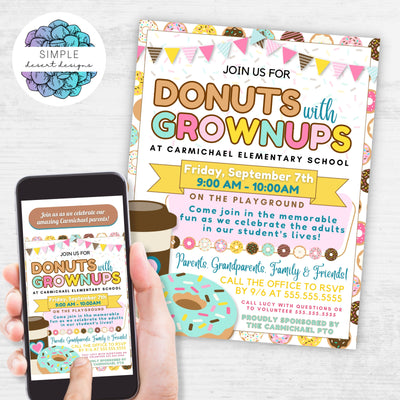 customizable donuts with grownups flyer for fun parent engagement ideas