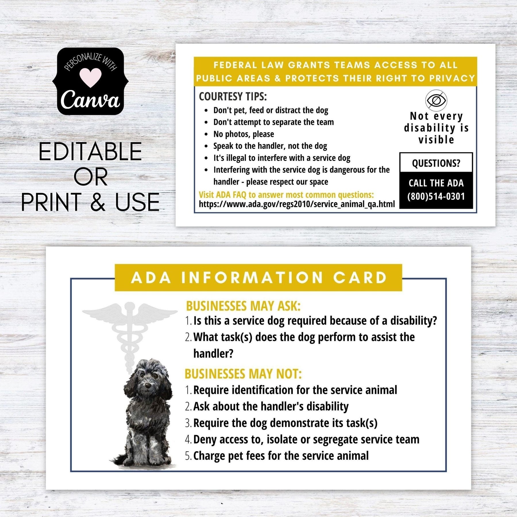 Doodle Service Dog ADA Law Cards Simple Desert Designs doodle-service-dog-ada-law-cards-simple-desert-designs