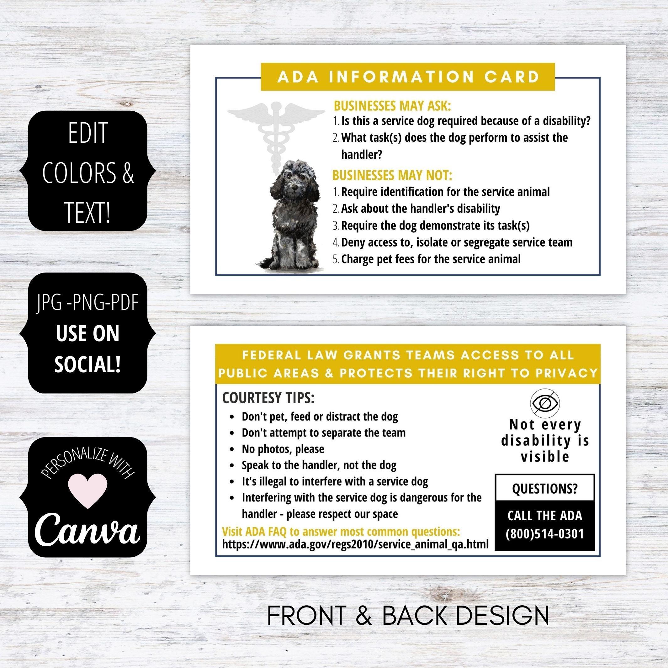 service dog handler ada information card