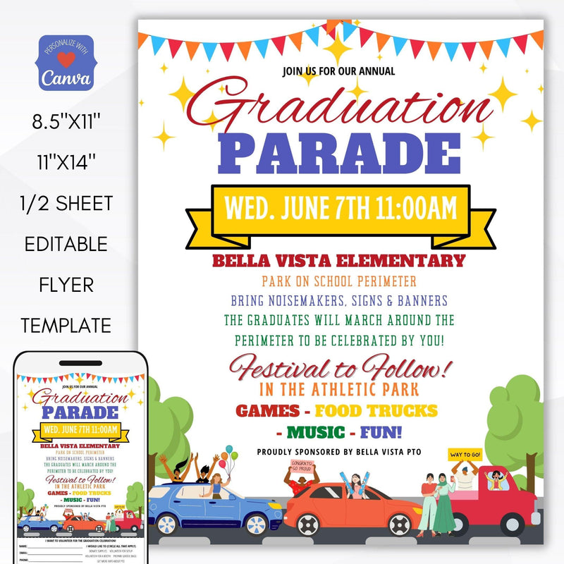 daycare preschool elementary high school drive by graduation parade invitation for social distancing quarantine