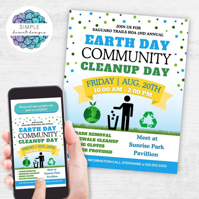 customizable earth day community cleanup event flyers