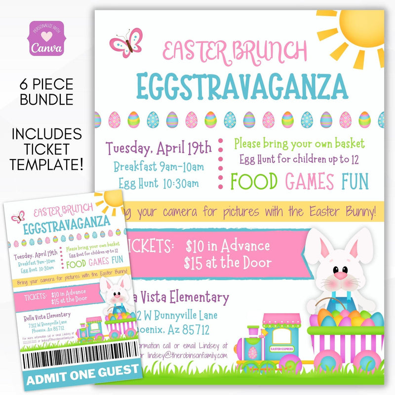 Easter bunny photo egg hunt fundraiser flyer
