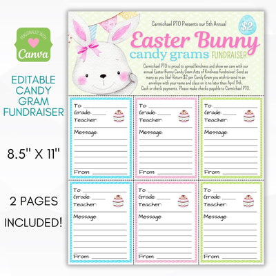 Easter Bunny Candy Gram Fundraiser Sheet