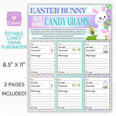 Easter Bunny candy gram fundraiser sheet