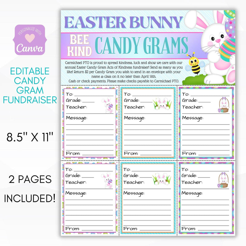 Easter Bunny candy gram fundraiser sheet