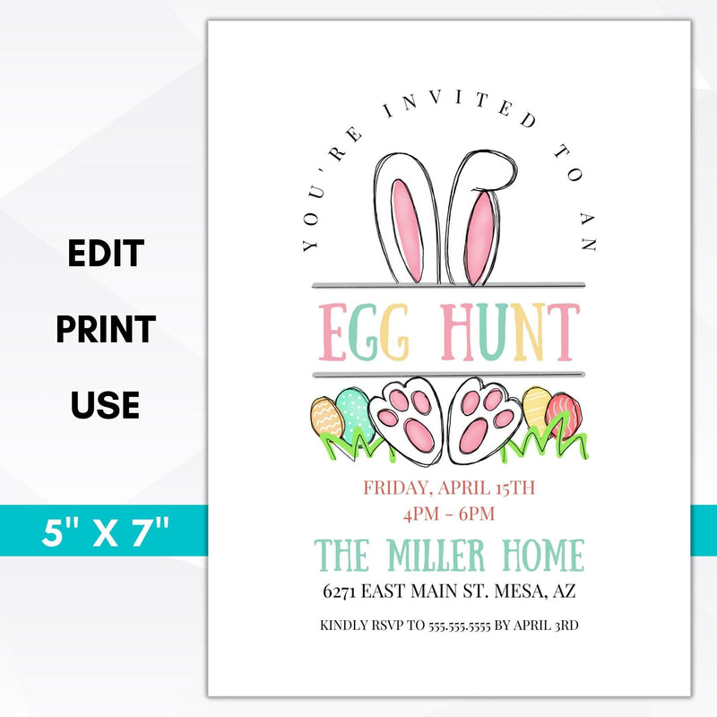 easter egg hunt invitation editable template