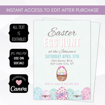 egg my yard easter egg decorating painting egg hunt party invitation editable template digital download