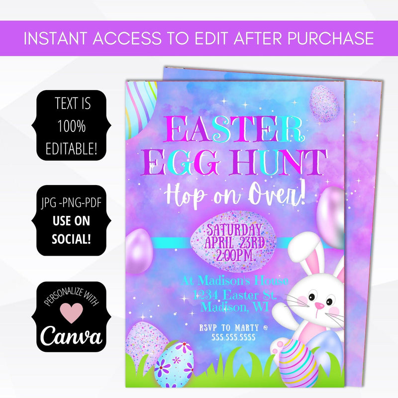 bright egg hunt party invitation