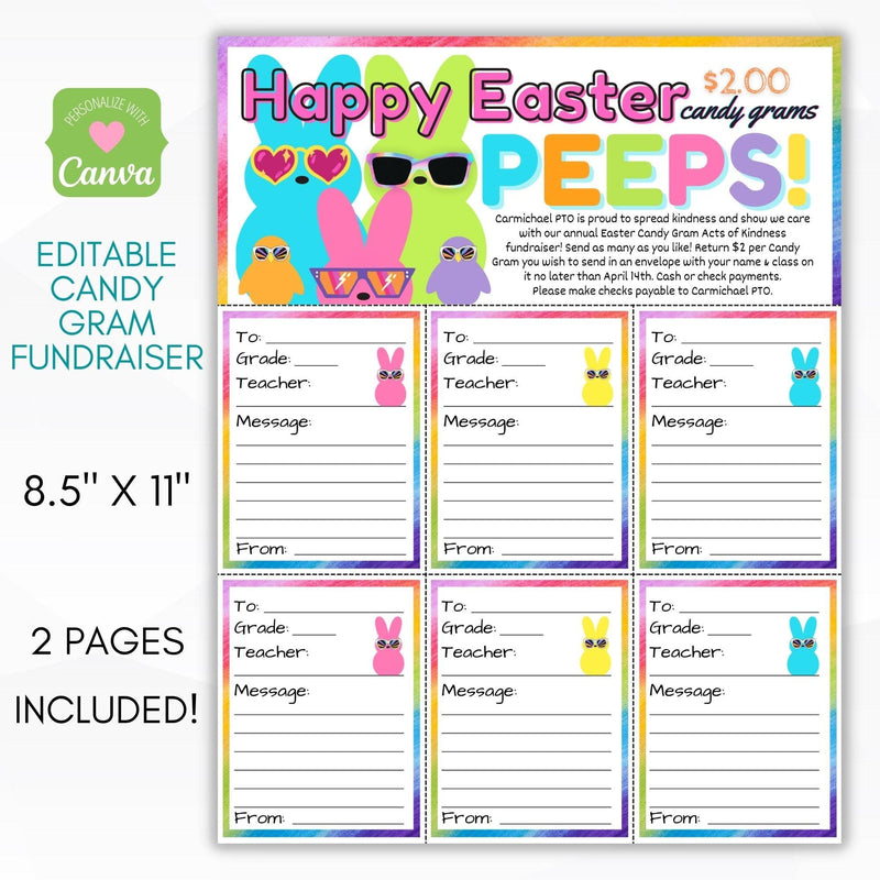 Easter Peeps Candy Grams Fundraiser Sheet