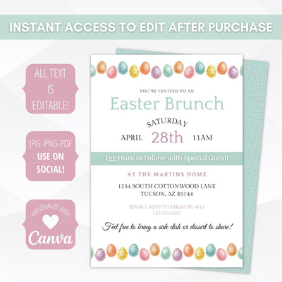 cute easter invitation for any spring party with egg theme