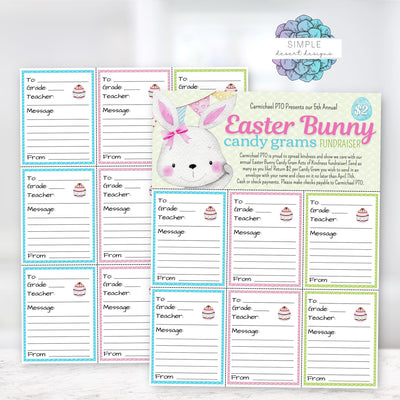 Printable easter bunny candy grams for school fundraiser or monthly work or office morale booster