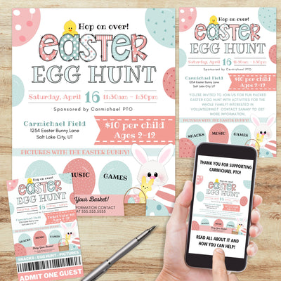 easter egg hunt fundraiser flyers tickets and social media post templates