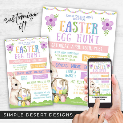 customizable easter egg hunt fundraiser flyers for digital and printed use