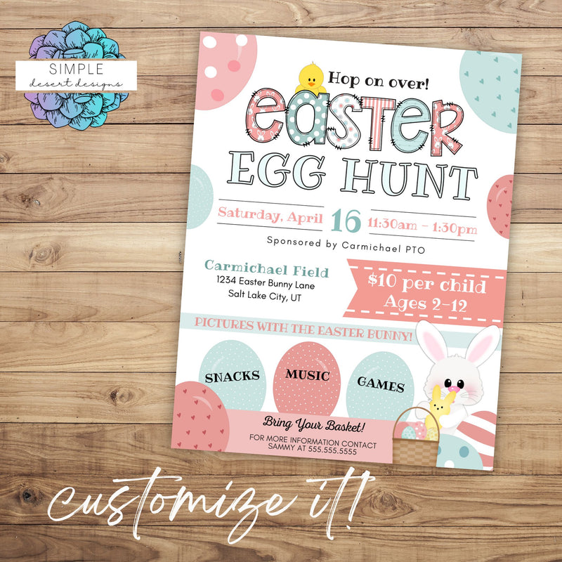 Easter Egg Hunt Flyer Sign Set Easter Party Invitation