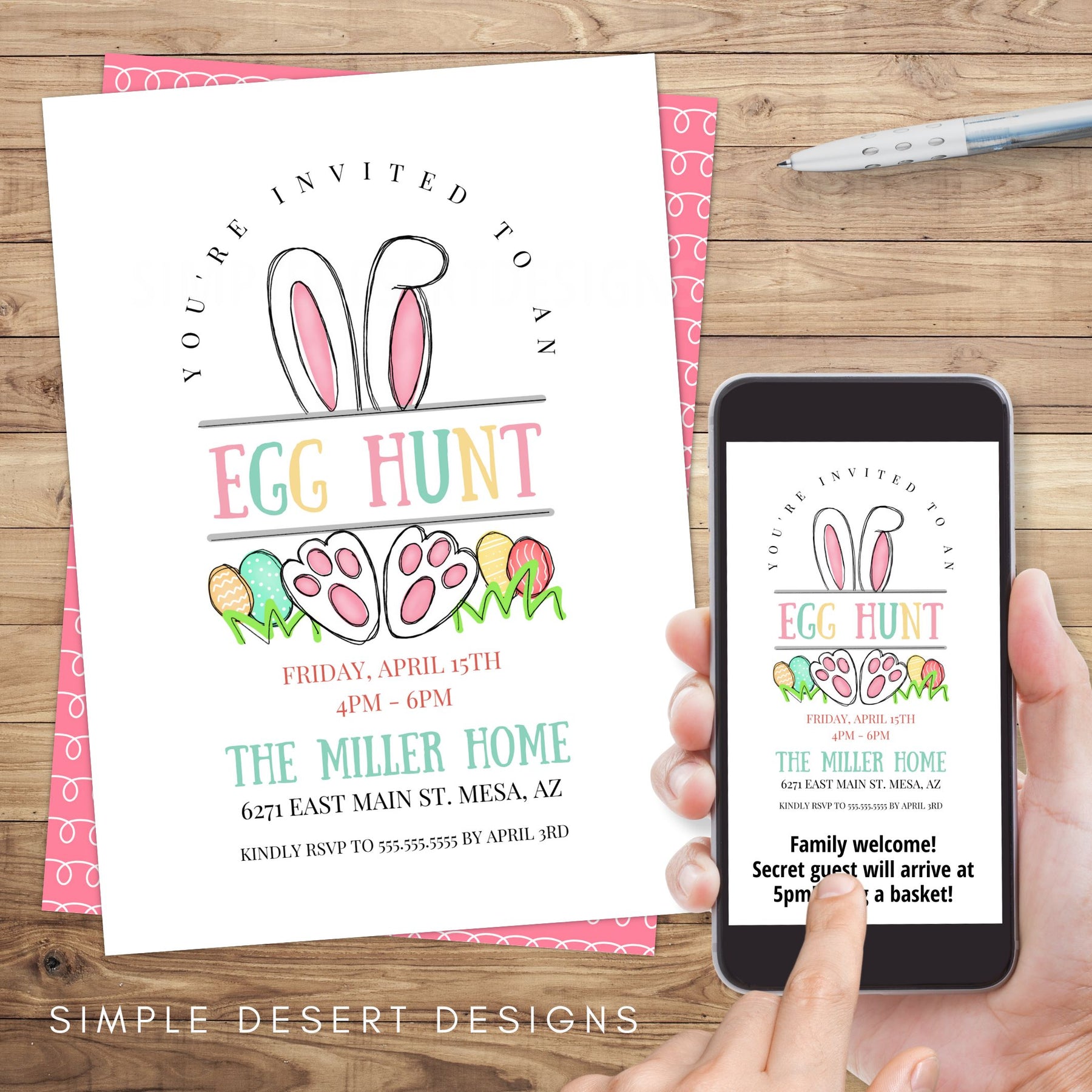 Bunny Ears Easter Egg Hunt Invitation – Simple Desert Designs bunny-ears-easter-egg-hunt-invitation-simple-desert-designs
