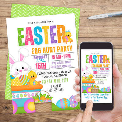 easter egg hunt party invitation for kids with colorful graphics