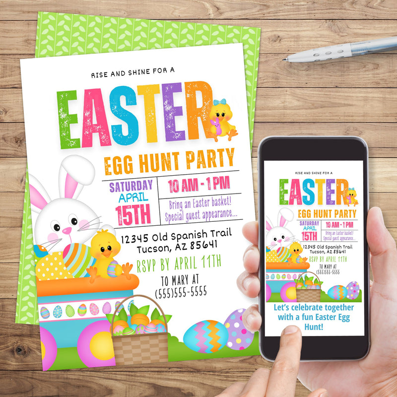 easter egg hunt party invitation for kids with colorful graphics