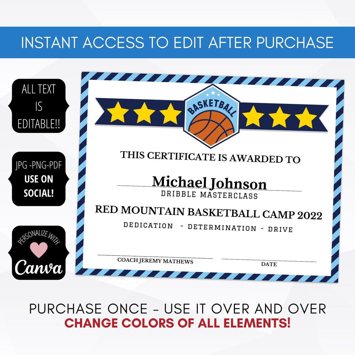 Editable Basketball Certificate Template - Simple Desert Designs