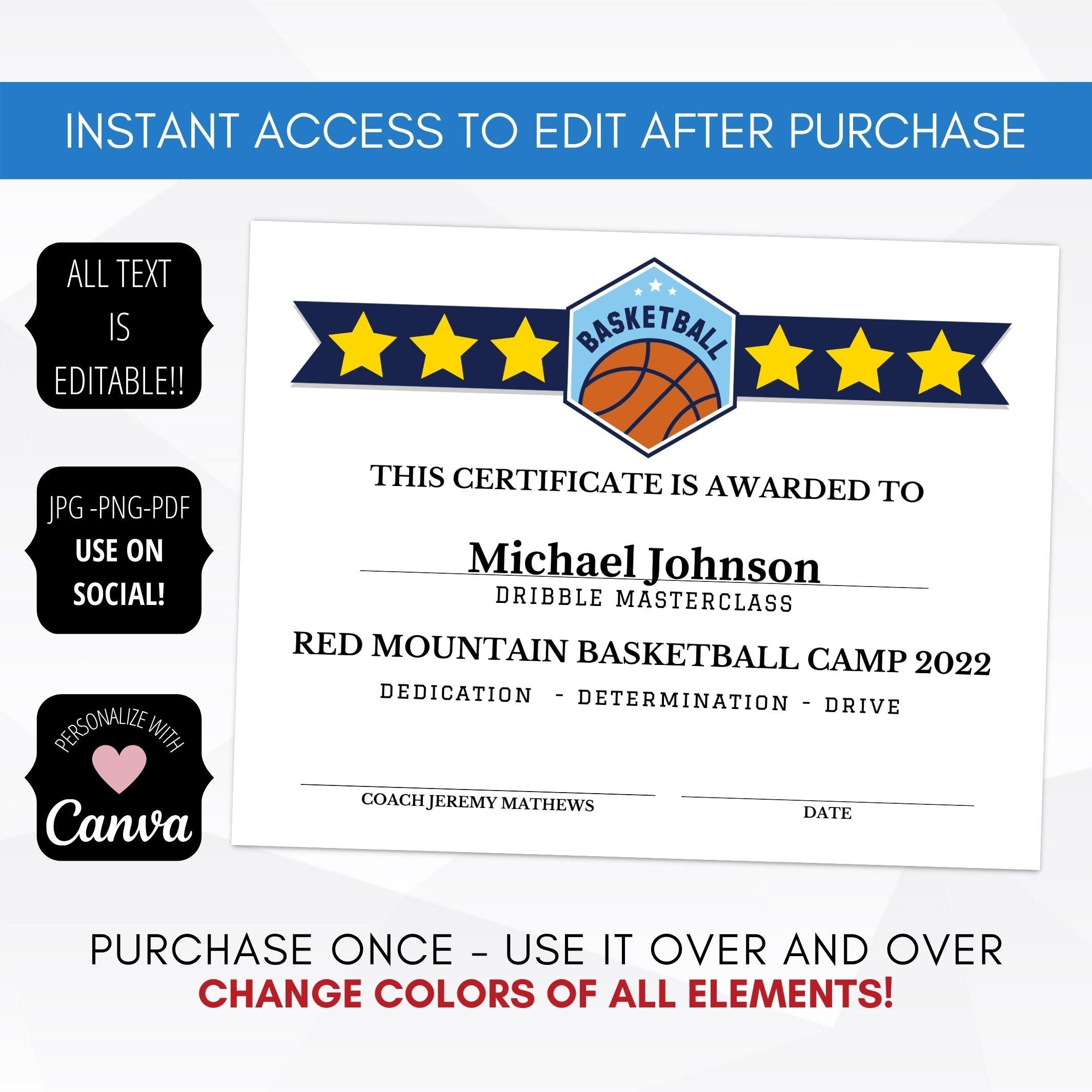 Image 1 for Basketball Camp Certificate Template