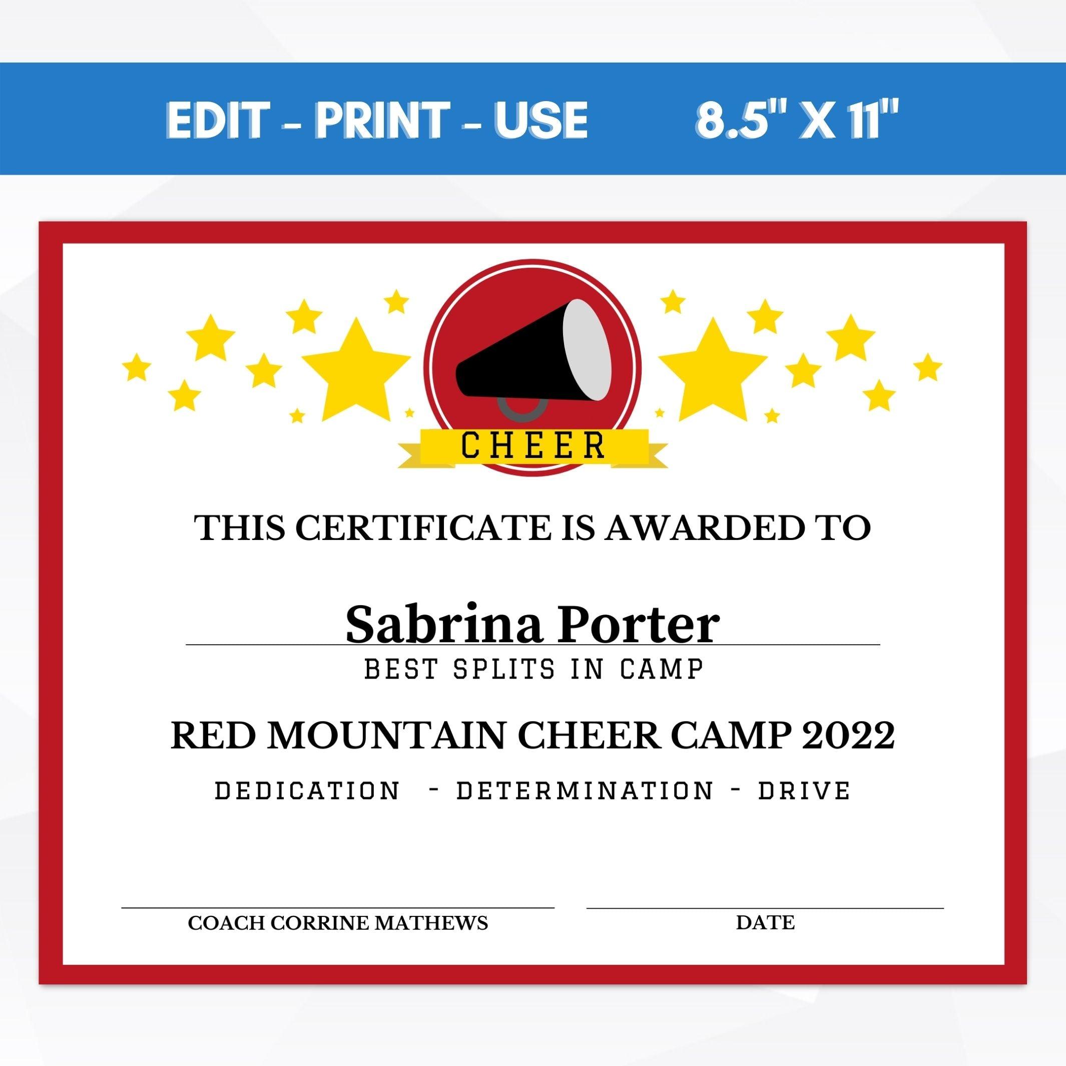 end of season cheerleading award certificate template school youth club cheerleader participation award