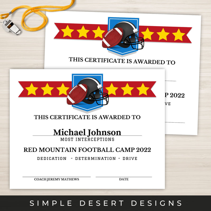 Editable Football Award Certificates