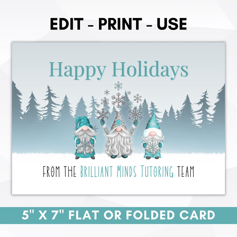 editable gnome Christmas card set