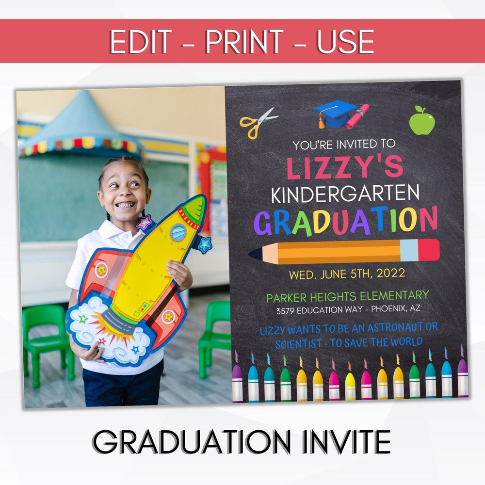 Editable Kindergarten Graduation Invitation with Photo - Simple Desert ...
