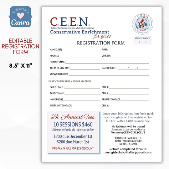 Editable Registration Form Template Simple Desert Designs
