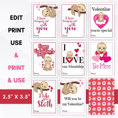 sloth valentines cards for kids