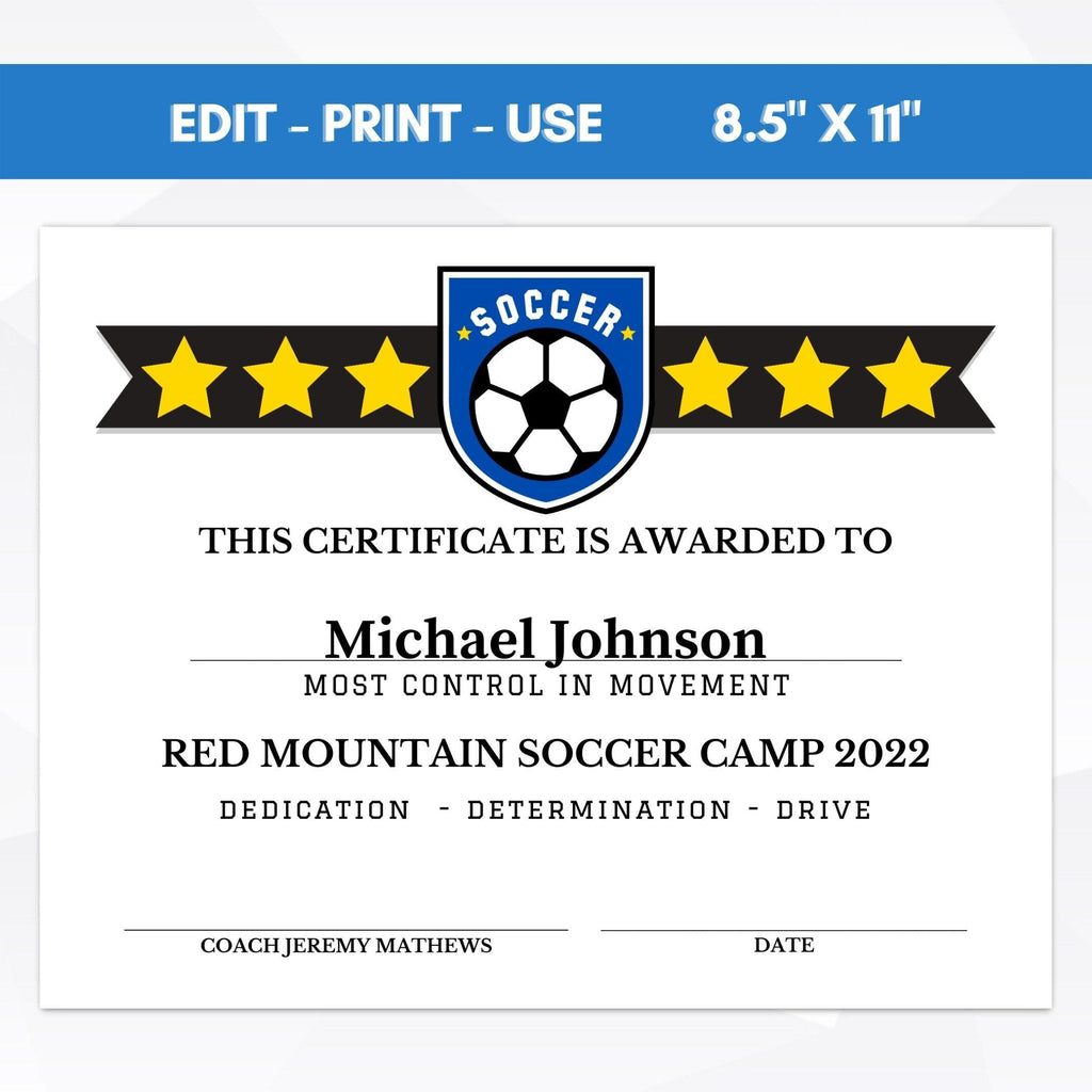 Editable Soccer Award Certificates – Simple Desert Designs