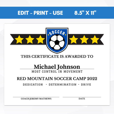 end of season soccer award certificate template school youth club soccer participation award