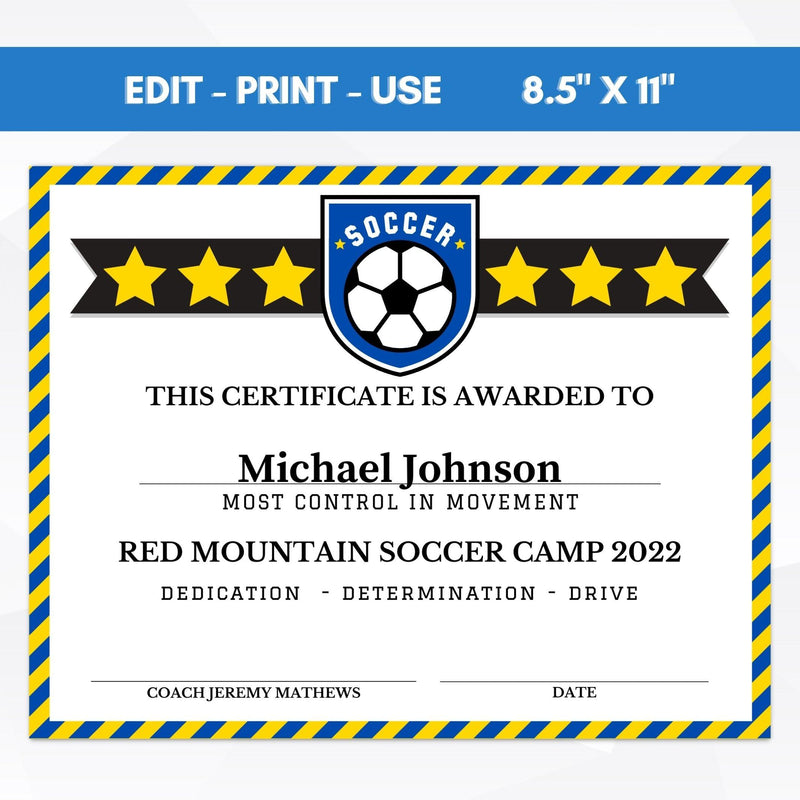 end of season soccer award certificate template school youth club soccer participation award