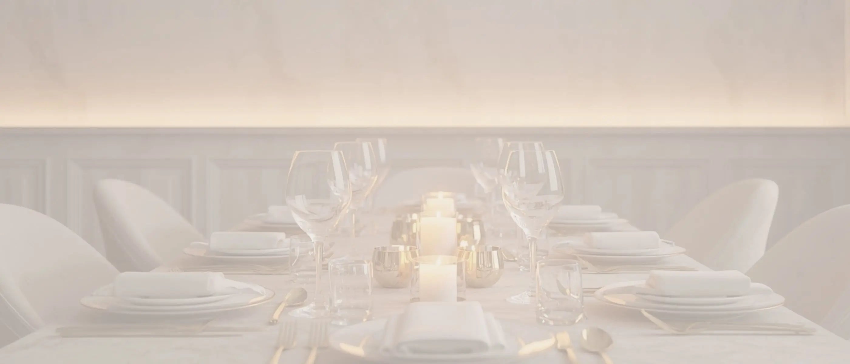 Dinner table with elegant place settings representing editable templates for event planners and party hosts including invitation, flyer, and charity event designs.