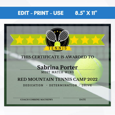 end of season tennis award certificate template school youth club tennis participation award