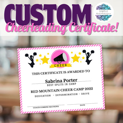 fully customizable cheer certificate or award for end of season or best of awards