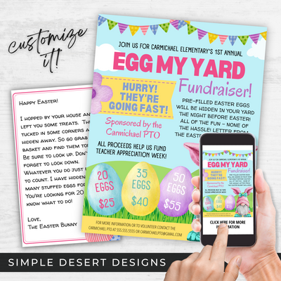 egg my yard easter fundraiser bundle for schools church or non profits with flyers and letter from easter bunny with sales log