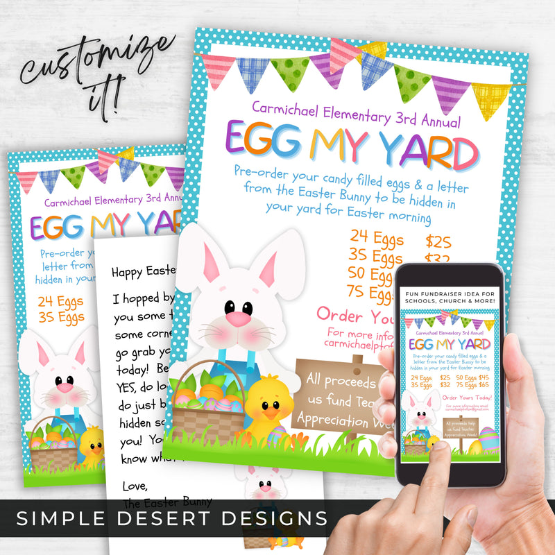 all in one egg my yard easter fundraiser bundle with flyers posters half sheet flyers and letter from the easter bunny included