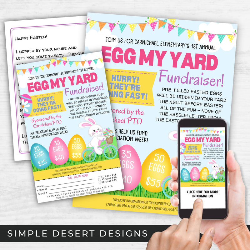 all in one egg my yard fundraiser flyer and order form with letter from the easter bunny included