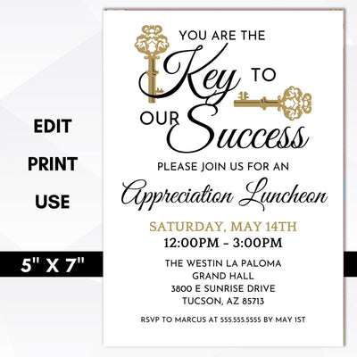 key to our success employee staff teacher nurse volunteer appreciation luncheon invitation template