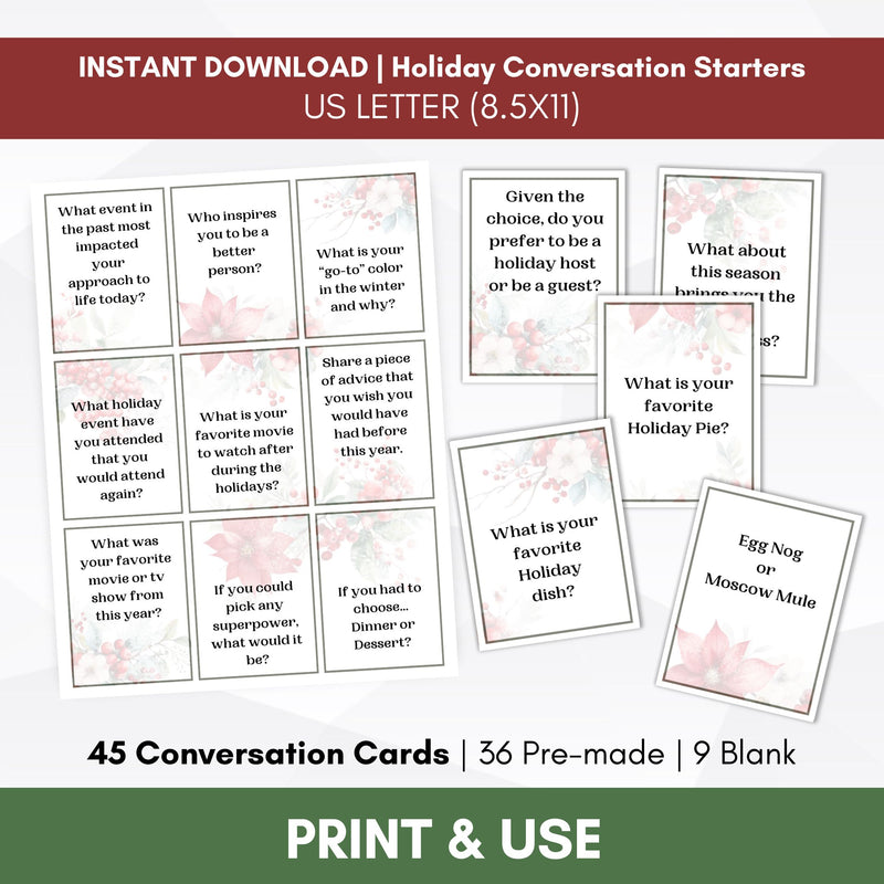 elegant christmas conversation starters on a sheet and cut out