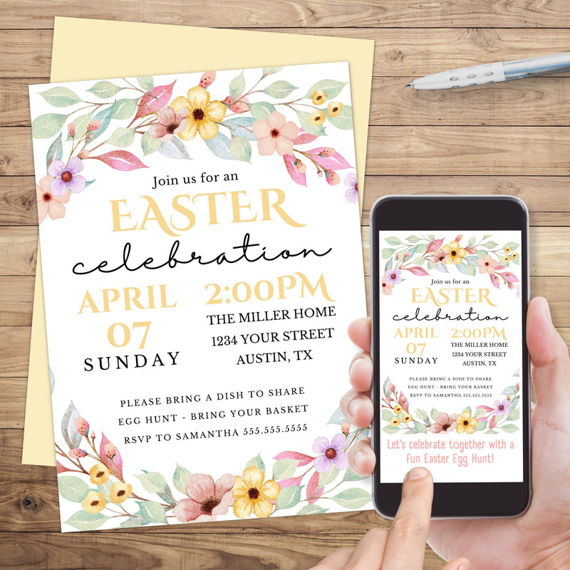 elegant floral easter invitations for any easter celebration, egg hunt, brunch, luncheon or church event