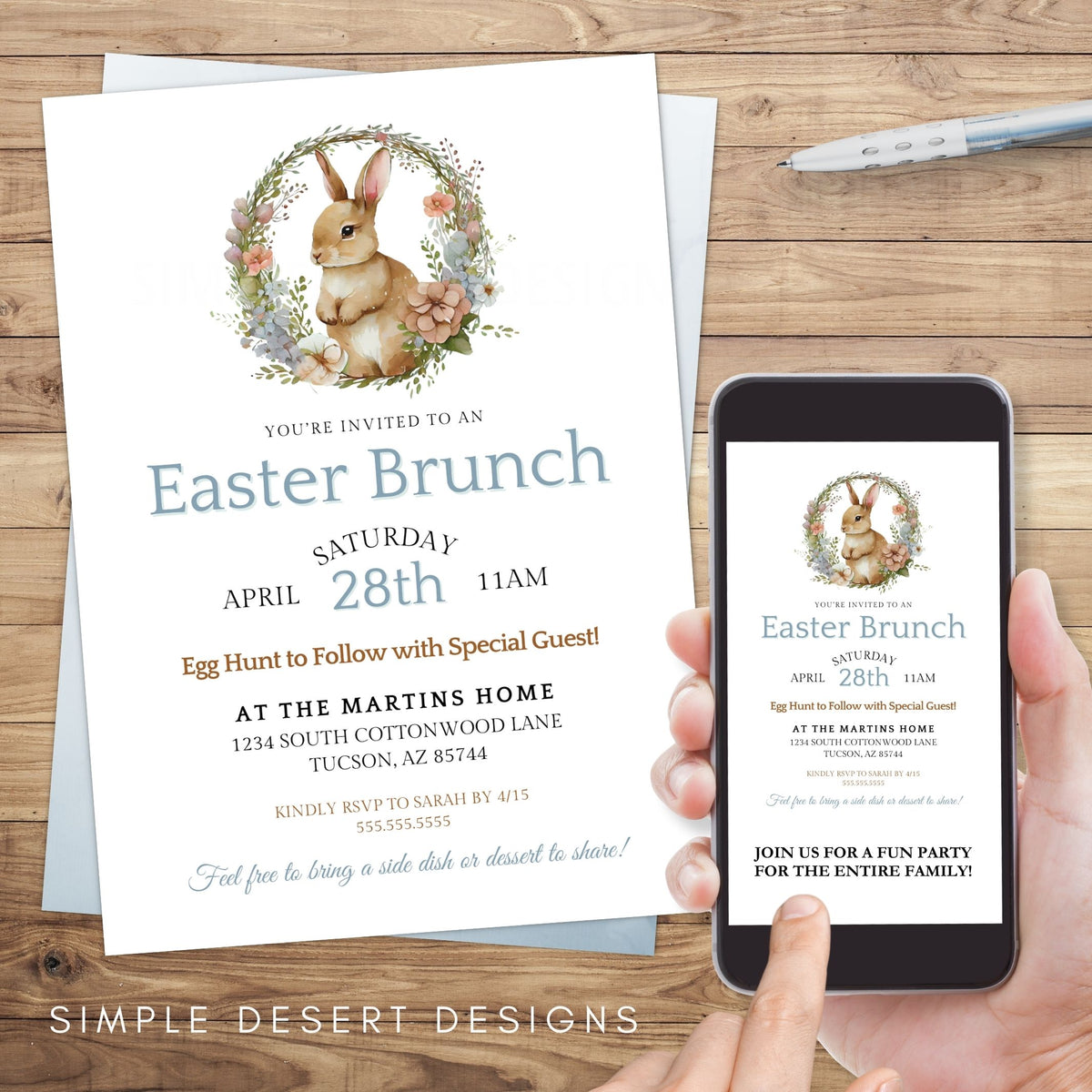 Watercolor Easter Invitation Template - Simple Desert Designs