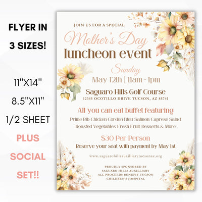 bundle of mothers day event flyers with elegant sunflower design