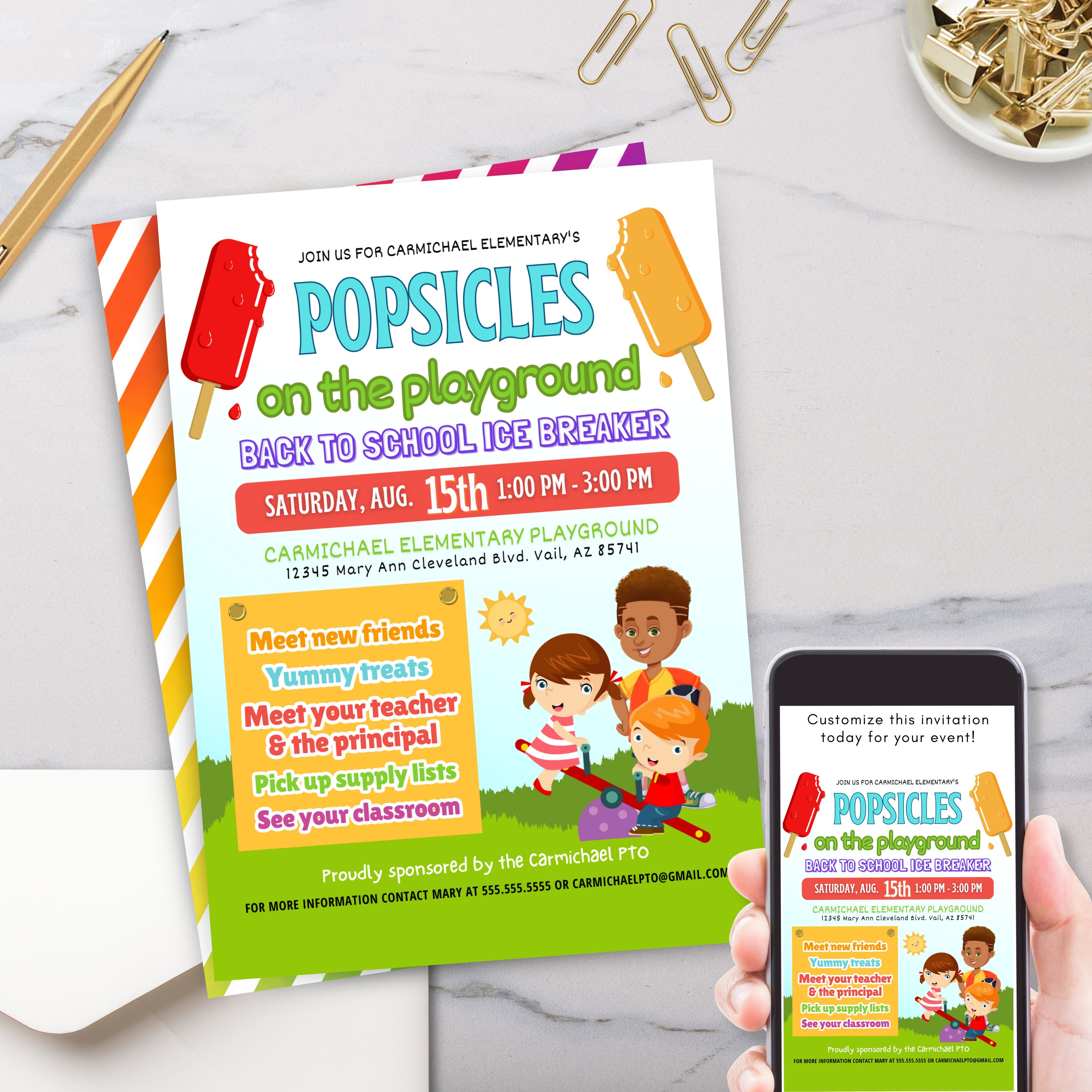 cute colorful back to school meet the teacher popsicles on the playground icebreaker event invitations