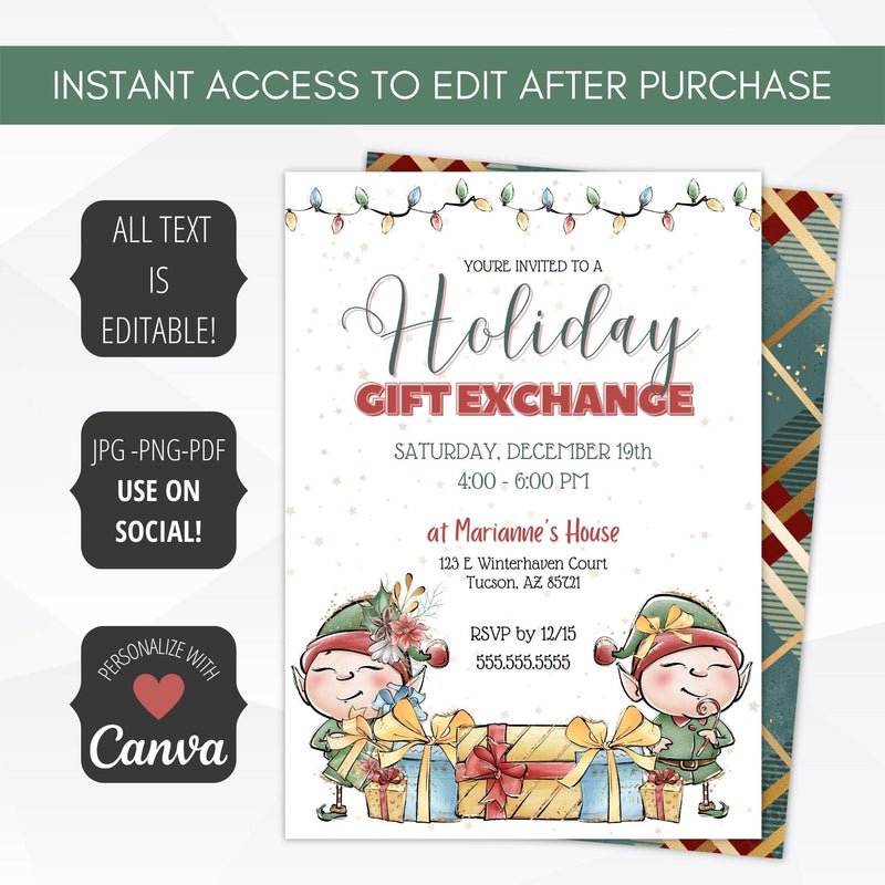 elf holiday gift exchange party invite
