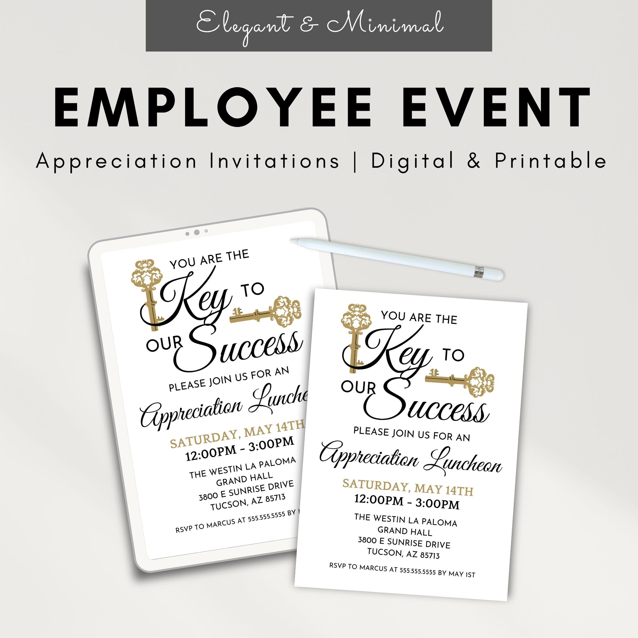 elegant and formal with minimalist theme key to our success appreciation luncheon invitations for work events
