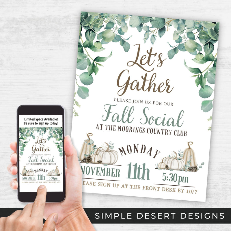 elegant pumpkin and greenery themed flyers