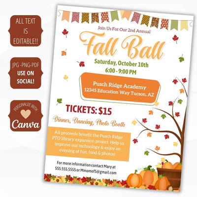 editable fall autumn dance flyer sign set