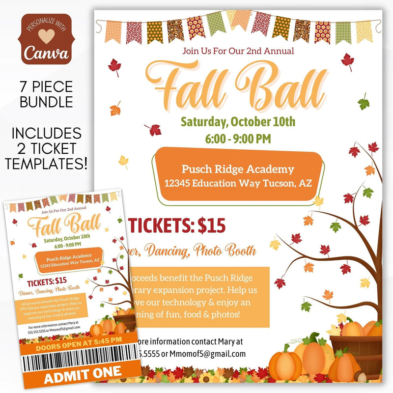 fall ball editable flyer ticket sign poster template